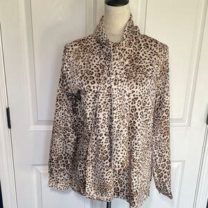 Linea by Louis Dell'Olio Animal Print Silky Long Sleeve Shirt Size 14